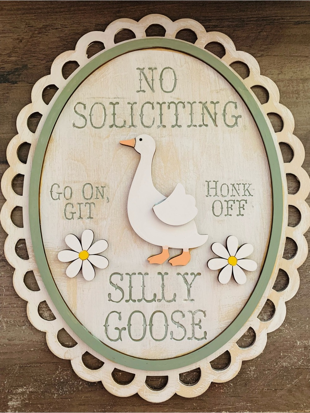 Silly Goose Wooden Wall Plaque - No Soliciting Sign